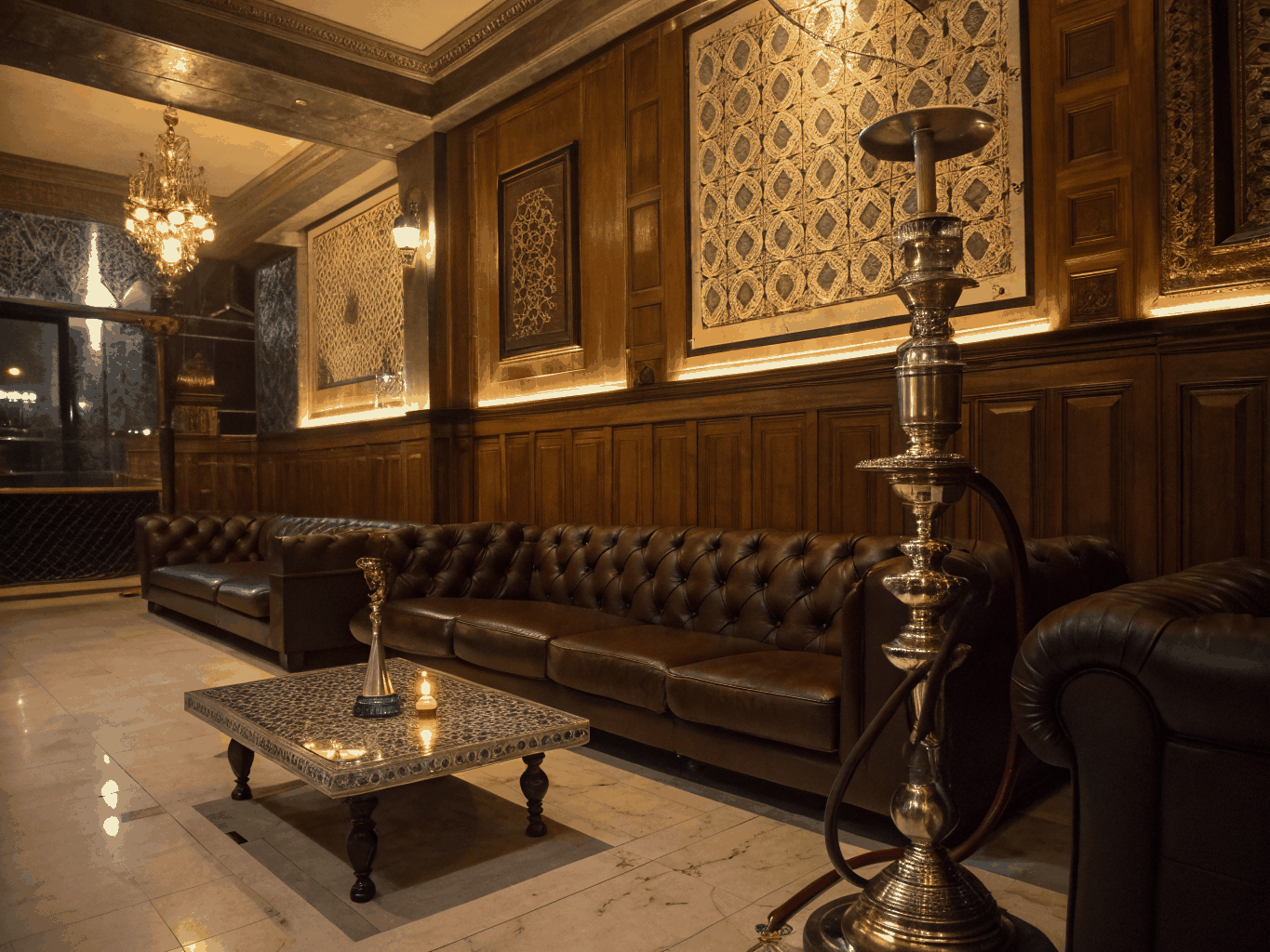 Intimate interior of NARQILA shop and lounge in Yerevan