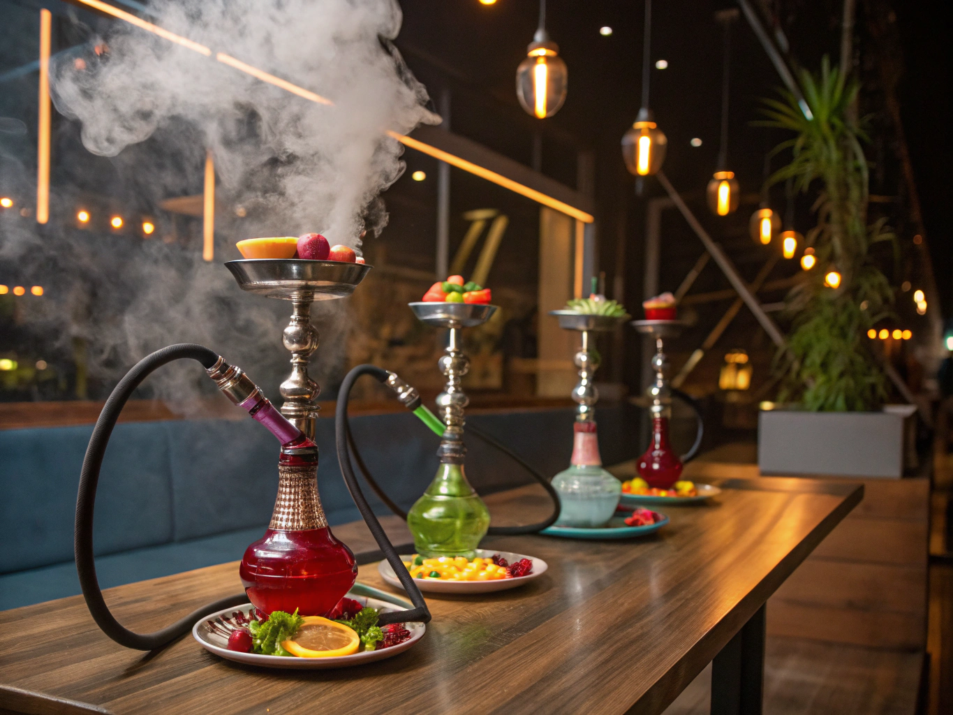 Shelves of premium hookahs and bowls in the NARQILA shop